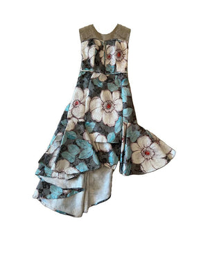 Asymmetric floral medium length ruffle dress
