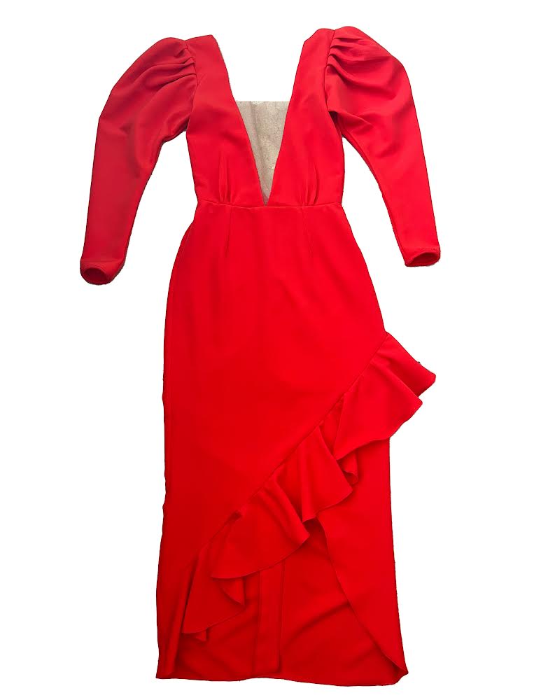 Red Charming Long Dress With Ruffles