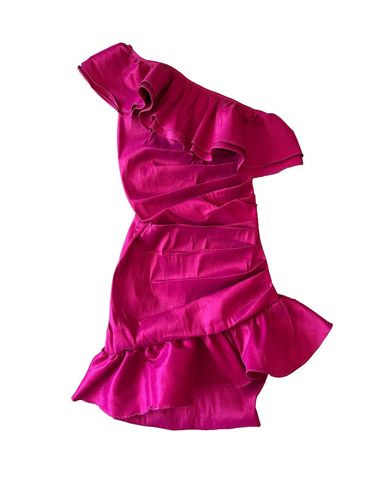 Hot pink one sleeve ruffle dress