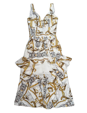 Intricate white and gold ruffle dress