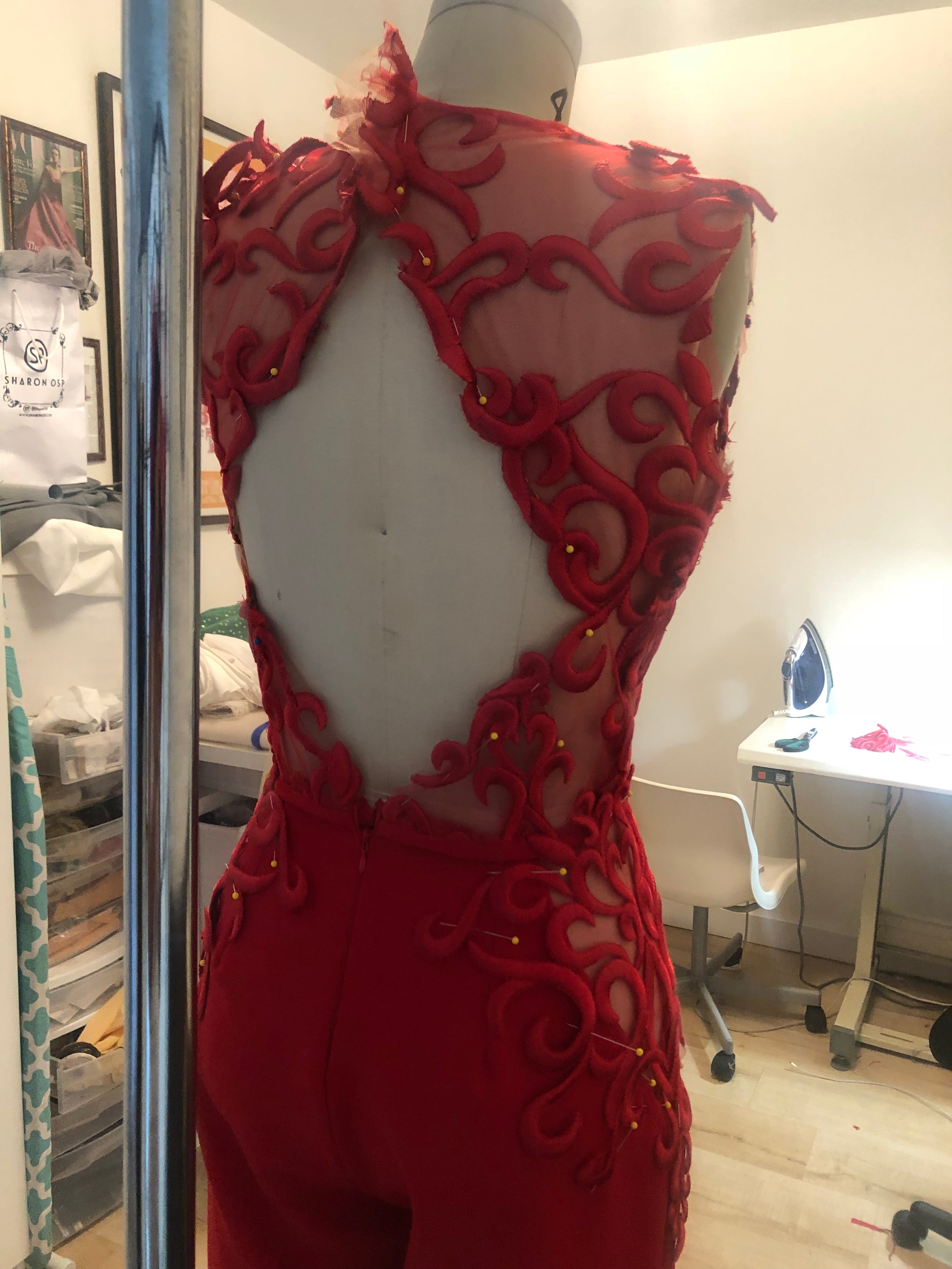 Red embroidery Medusa Jumpsuit